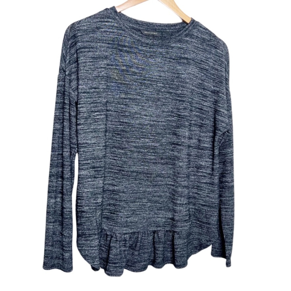 Banana Republic Marled Knit‎ Ruffle Hem Long Sleeve Top Women Charcoal Grey
